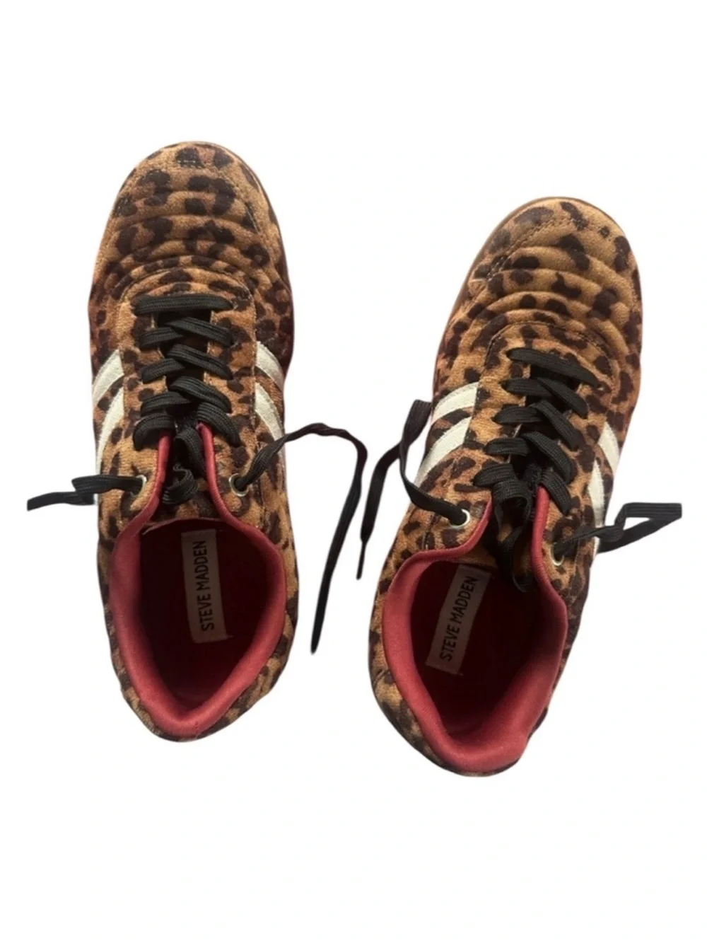 Steve Madden Women’s Lace Up Leopard Print Sneakers with Pink Lining